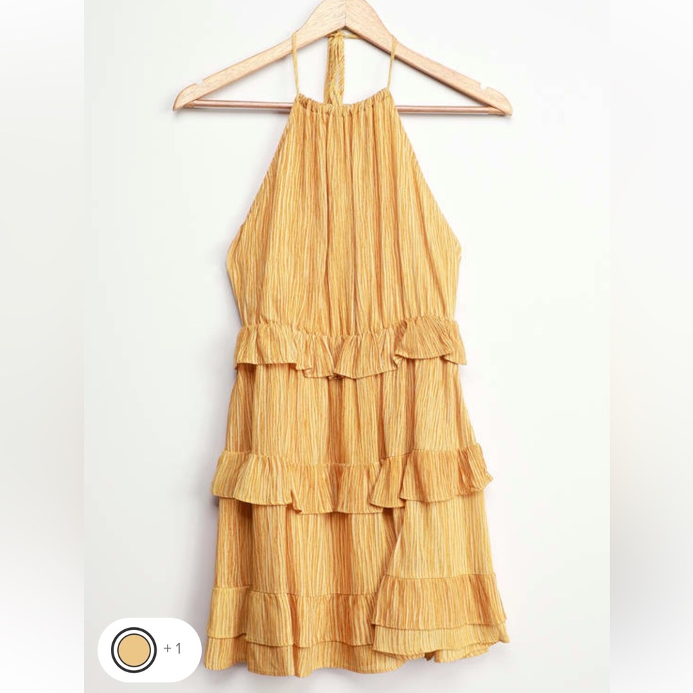 Lulu’s Mustard Yellow Ruffled Halter Mini Dress